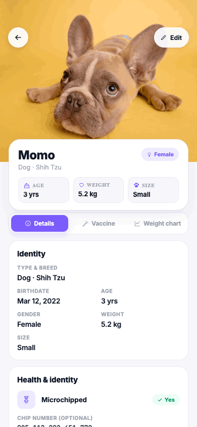 Pet profile screen
