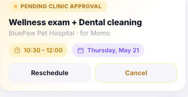 Pending clinic booking request