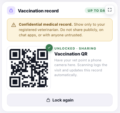 Vaccination record — confidential medical record with scannable QR